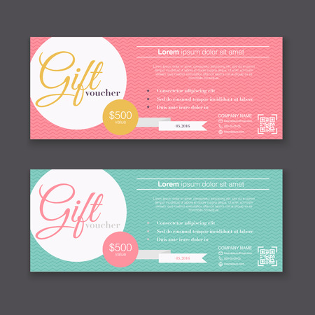 Gift voucher template with colorful pattern, Gift certificate. Background design gift coupon, voucher, certificate, invitation, currency. Collection gift certificate. Vector illustration.のイラスト素材
