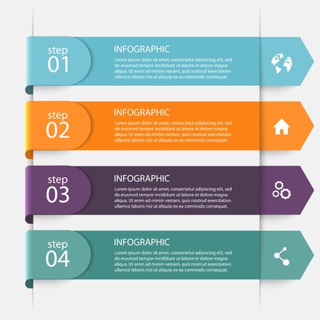 Vector colorful info graphics for your business presentations. Can be used for info graphics, graphic or website layout vector, numbered banners, diagram, horizontal cutout lines, web design.のイラスト素材