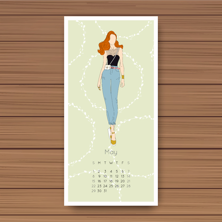 May. Hand drawn fashion models calendar 2016.のイラスト素材