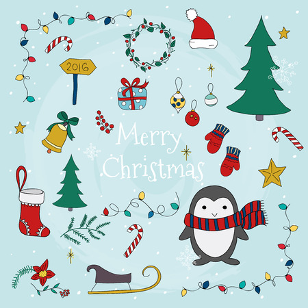 Merry Christmas with set of christmas lettering and graphic elements.のイラスト素材