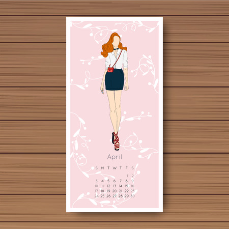 April. Hand drawn fashion models calendar 2016.のイラスト素材