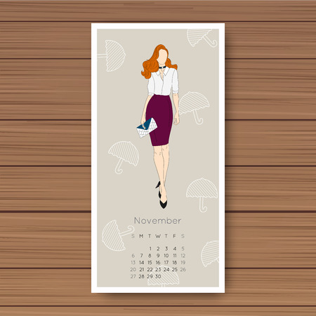 November. Hand drawn fashion models calendar 2016.のイラスト素材