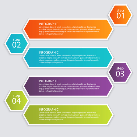 colorful info graphics for your business presentations. Can be used for info graphics, graphic or website layout, numbered banners, diagram, horizontal cutout lines, web design.のイラスト素材