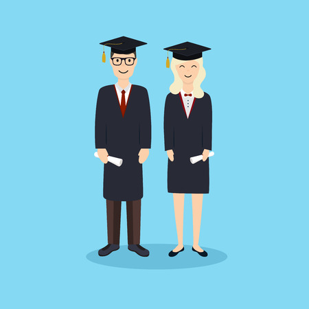 Boy and girl graduates. illustration in flat design.のイラスト素材