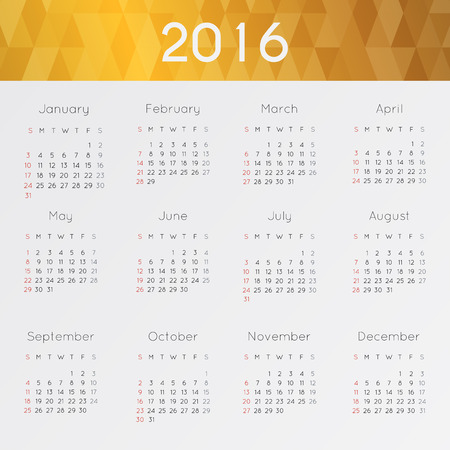 Modern and simple calendar 2016. Week starts from sunday. Vector illustration.のイラスト素材