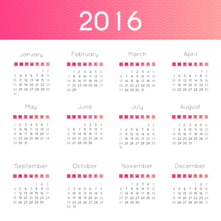 Modern and simple calendar 2016. Week starts from sunday. Vector illustration.のイラスト素材