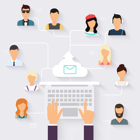 Running campaign, email advertising, direct digital marketing. Email marketing. Set of people avatars and icons. Flat design style modern vector illustration concept.のイラスト素材