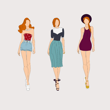 Hand drawn fashion models. Vector illustration.のイラスト素材