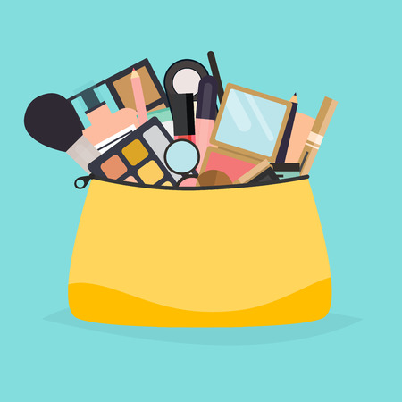 Cosmetic bag with makeup stuff. Beauty style isolated on white background.のイラスト素材