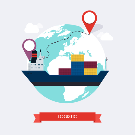 Cargo ship / Tanker. Modern global cargo shipping design element.  Vector flat infographic.のイラスト素材