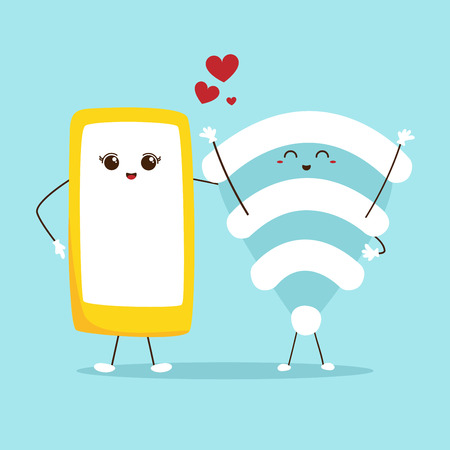 Cute cartoon phone and Wifi. Technology concept. Flat design modern vector illustration concept.のイラスト素材