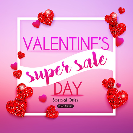Valentine's day sale banner in a frame. Poster, Flyer. Blurred background. Vector illustration.のイラスト素材