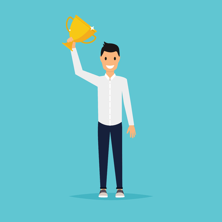 Businessman character celebrates his victory.  Flat design modern vector illustration concept.のイラスト素材