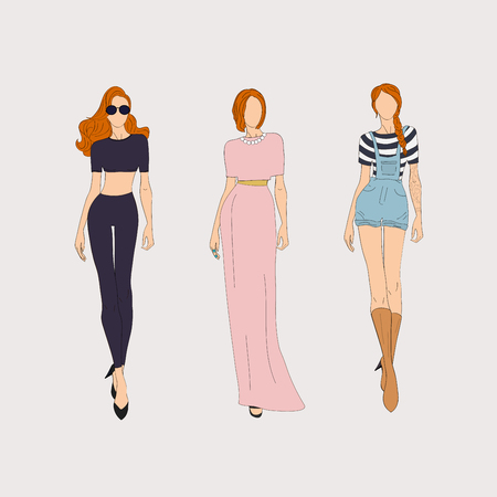 Hand drawn fashion models. Vector illustration concept.のイラスト素材