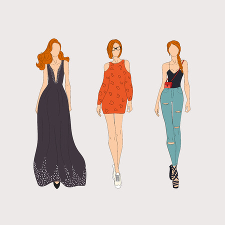 Hand drawn fashion models. Vector illustration concept.のイラスト素材