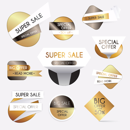 Set of gold sale banners design, discounts  and special offer. shopping background for business promotion. Vector illustration.のイラスト素材