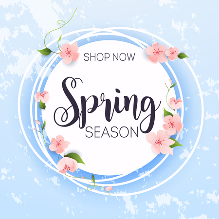 Sale Banner with flowers, Poster, Flyer. Vector illustration.のイラスト素材