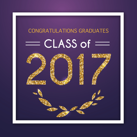 Congratulations on graduation 2017 class of. Party, Celebrate, High School / College Vector illustration on blue background.のイラスト素材