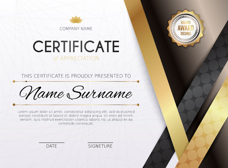 Certificate template with golden decoration element. Design diploma graduation, award. Vector illustration.のイラスト素材