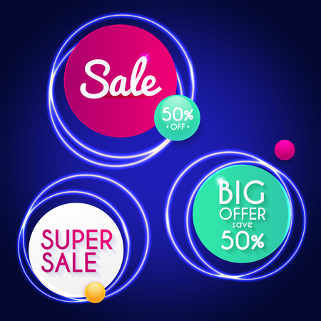 Bright Neon sale sign. Vector background for your advertise, discounts and business.のイラスト素材