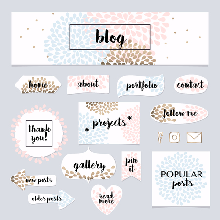 A set of blog design elements kit. Frames, dividers, decorative elements.のイラスト素材