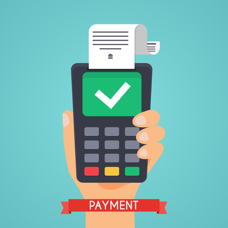 Pos terminal in flat style. Pos payment.  Flat design modern vector illustration concept.のイラスト素材