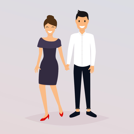 Couple of young people. Cartoon character romantic couple. Girl, boy icon. Flat design modern vector illustration concept.のイラスト素材