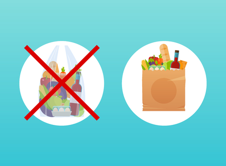 The choice between paper or cellophane bag. Ecological concept. Product packing.のイラスト素材