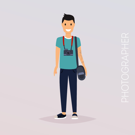 Photographer with camera. Flat design modern vector illustration concept.のイラスト素材