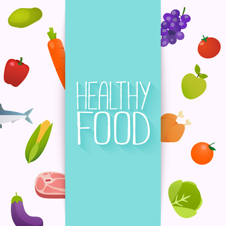 Healthy food and dieting concept. Healthy organic fresh and natural food. Flat design vector illustrationのイラスト素材