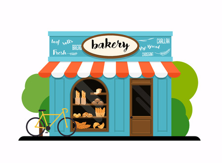 The facade of a bakery shop. Flat design modern vector illustration concept.のイラスト素材