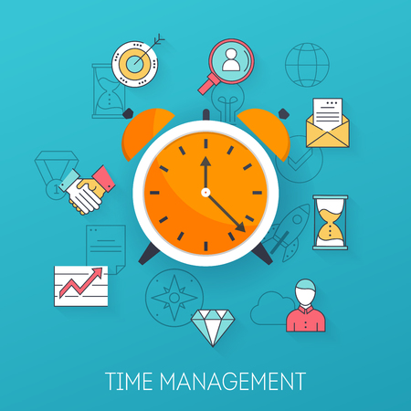 Time management. Planning, time organization of working day. Flat design modern vector illustration concept.のイラスト素材