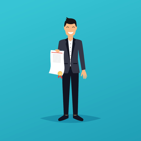 Businessman character celebrates his victory.  Flat design modern vector illustration concept.のイラスト素材