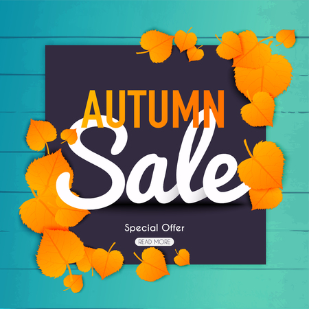 Autumn sale Banner with autumn leaf.  Poster, Flyer. Blurred background. Vector illustration.のイラスト素材