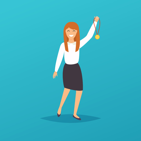Businesswoman character celebrates she victory.  Flat design modern vector illustration concept.のイラスト素材