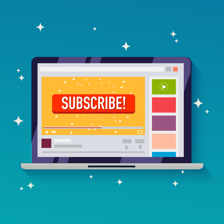 Subscribe button on a video channel. Idea for video streaming, blogs. Flat design style modern vector illustration concept.のイラスト素材