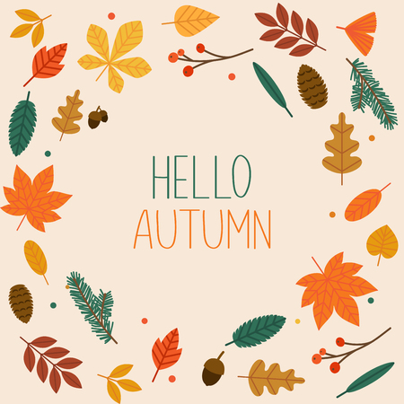 Hello autumn. Autumn leafs on the background. Flat design modern vector illustration concept.のイラスト素材