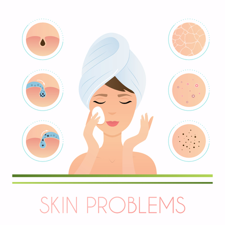 Girl cleaning and care her face. Skin problems solution, home remedies.のイラスト素材