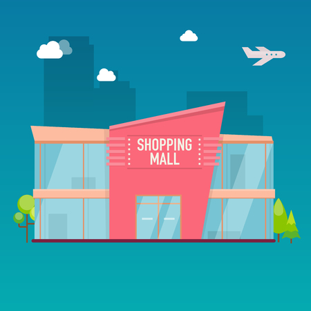 Shopping mall building exterior. Flat design style modern vector illustration concept.のイラスト素材