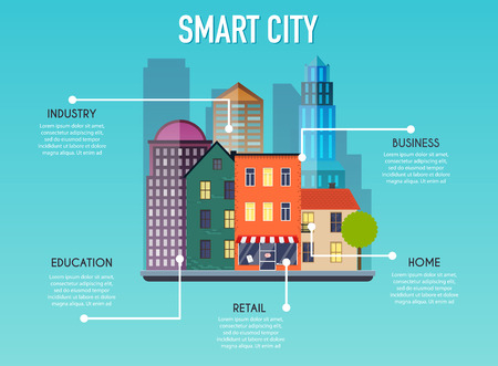 Smart city concept. Modern city design with future technology for living.  Flat design style modern vector illustration concept.のイラスト素材