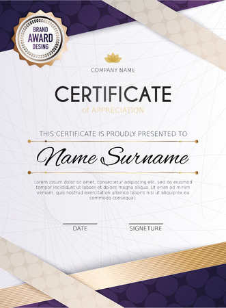 Certificate template with golden decoration element. Design diploma graduation, award. Vector illustration.のイラスト素材