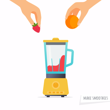 Make a smoothie. Hand holding fruit. Flat design modern vector illustration concept.のイラスト素材