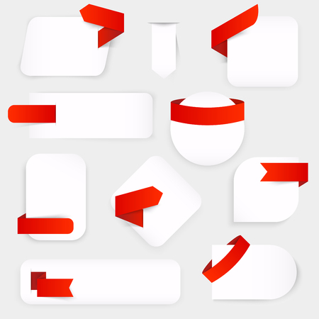 Set of design elements banners with red ribbons. Can be used for mobile website banners, web design, posters, email and newsletter designs.のイラスト素材