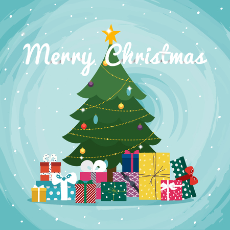 Christmas tree with gifts. Christmas greeting card background poster. のイラスト素材