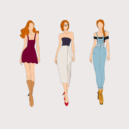 Hand drawn fashion models. Vector illustration concept.のイラスト素材
