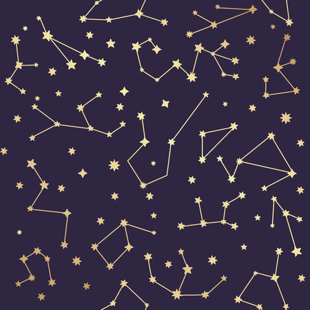 Constellations seamless pattern. Golden stars. Vector illustration.のイラスト素材