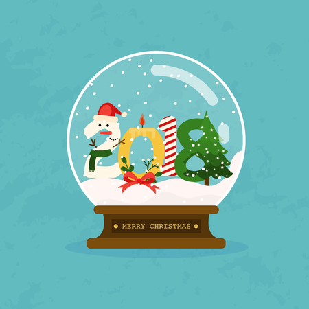 Merry christmas glass ball with 2018 symbol. Flat design modern vector illustration concept.のイラスト素材