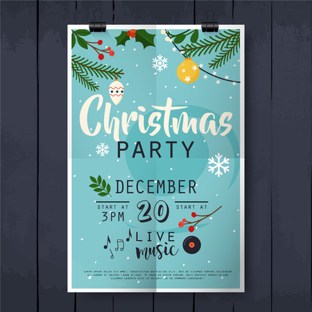 Christmas party poster lettering on wood texture background.のイラスト素材