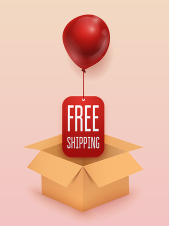 Free shipping business concept. Box with red balloon. Flat design modern vector illustration concept.のイラスト素材