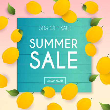 Summer Sale Banner. Poster, Flyer, Vector. Lemon on a background.のイラスト素材